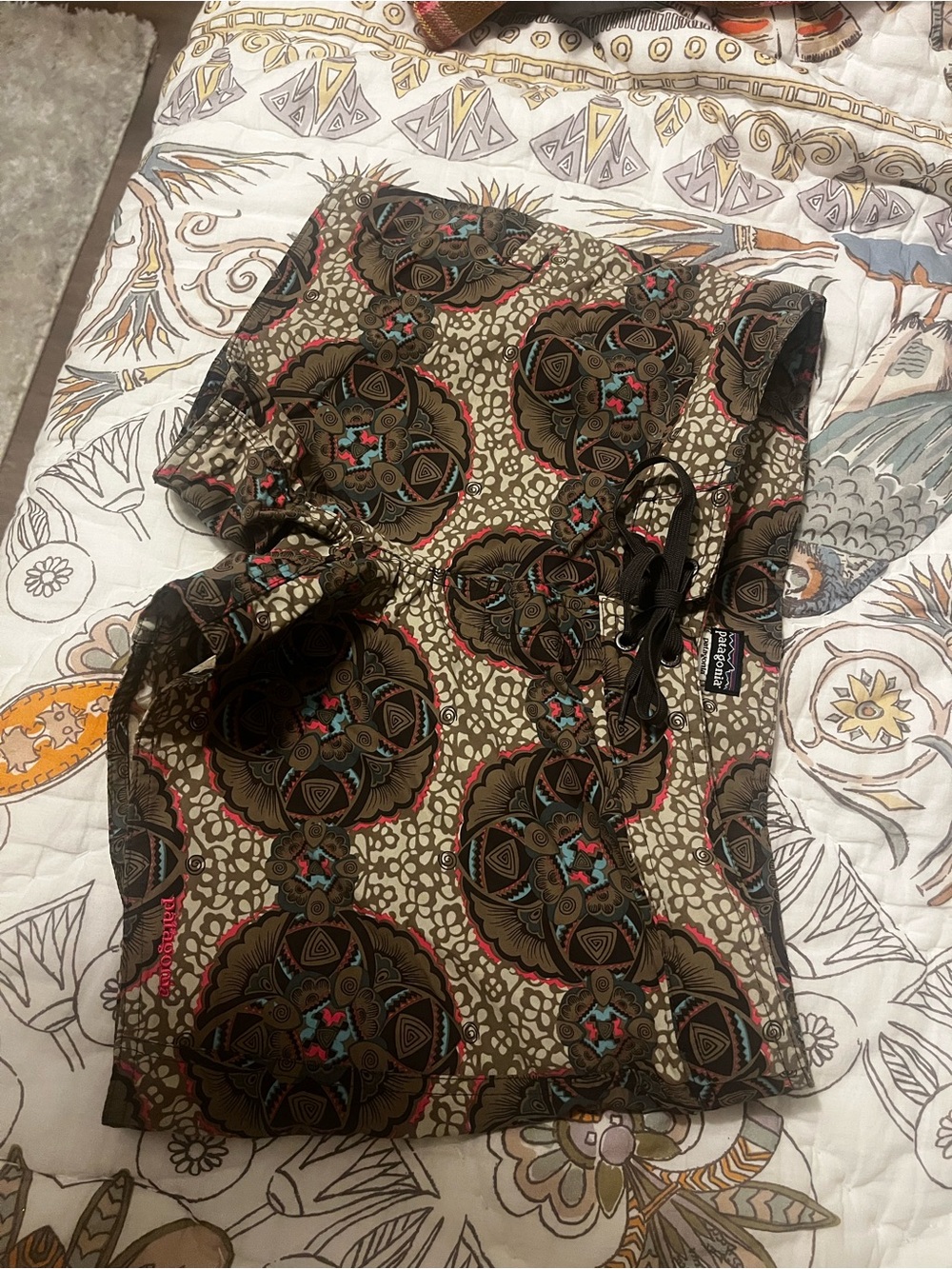 Patagonia Floral Medallion Print swim shorts in Tan, Black, Teal, Pink